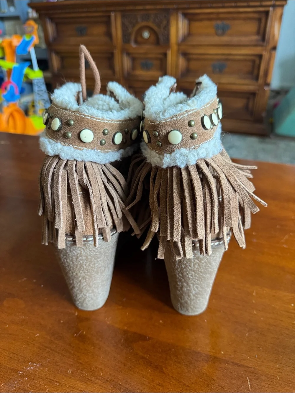 Sam Edelman Fringe Wedge Ankle Boots - Tan